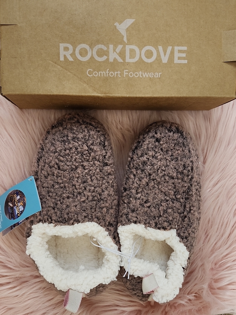 Brand New ROCKDOVE FAUX SHEARLING NOMAD SLIPPERS W/MEMORY FOAM SMALL
